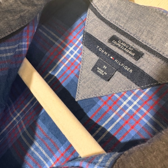 Tommy Hilfiger Men's Navy and Purple Plaid Shirt - Picture 3 of 5